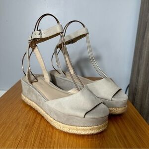 Kenneth Cole Lorelei Platform Ankle Strap Espadrille Wedge, Size 8.5, Light Gray